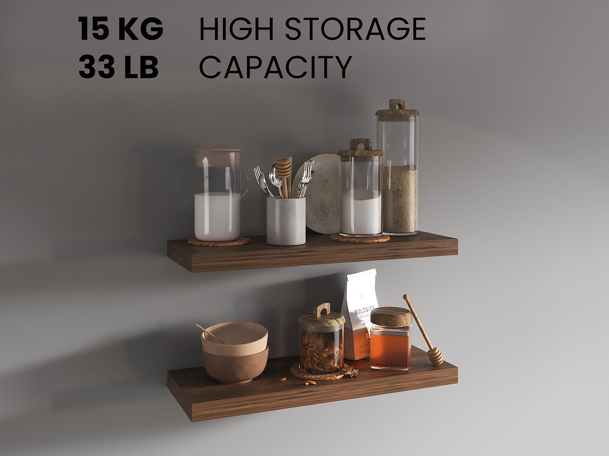 Dark Brown Particle Board Floating Shelves for Modern Living Room Decor