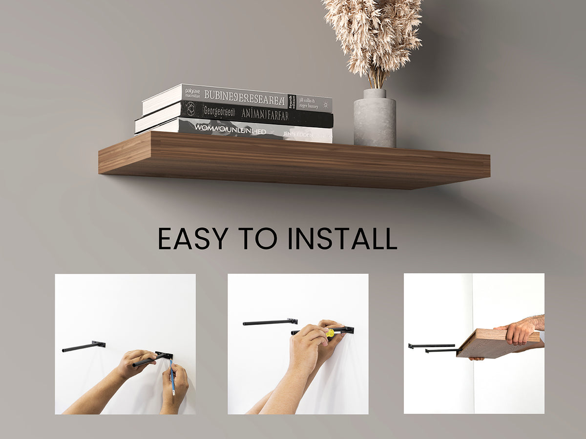 Dark Brown Particle Board Floating Shelves for Modern Living Room Decor