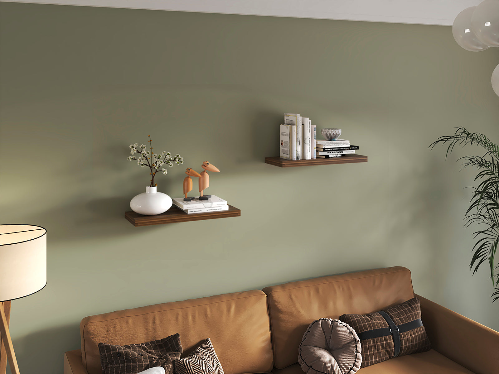 Walnut Floating Shelves Set of 2 - 31.5" Wide Display Shelves