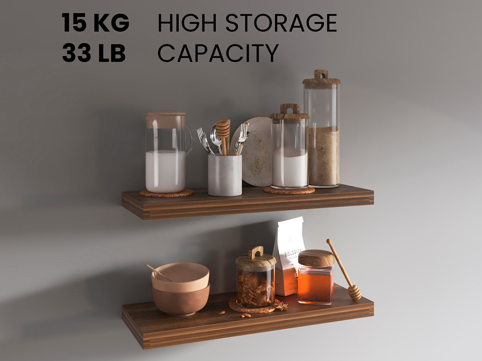Walnut Floating Shelves Set of 2 - 31.5" Wide Display Shelves