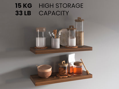 Walnut Floating Shelves Set of 2 - 31.5" Wide Display Shelves