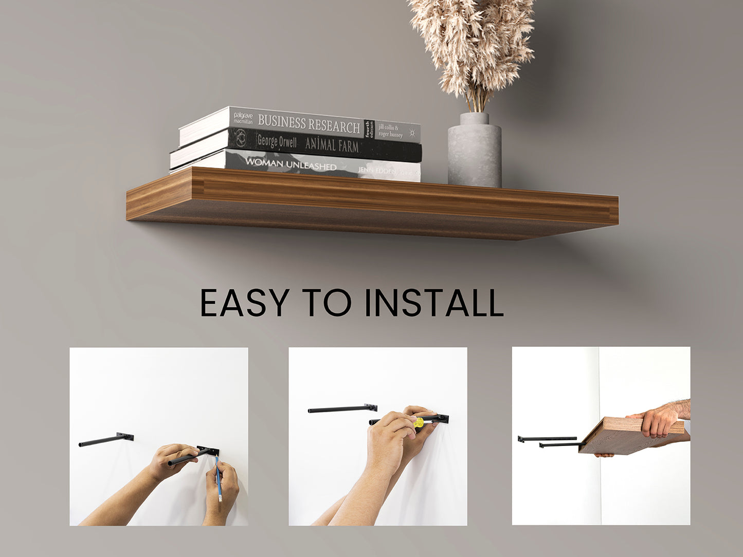 Walnut Floating Shelves Set of 2 - 31.5" Wide Display Shelves