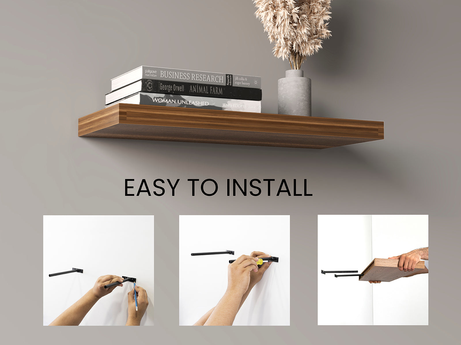 Walnut Floating Shelves Set of 2 - 31.5" Wide Display Shelves