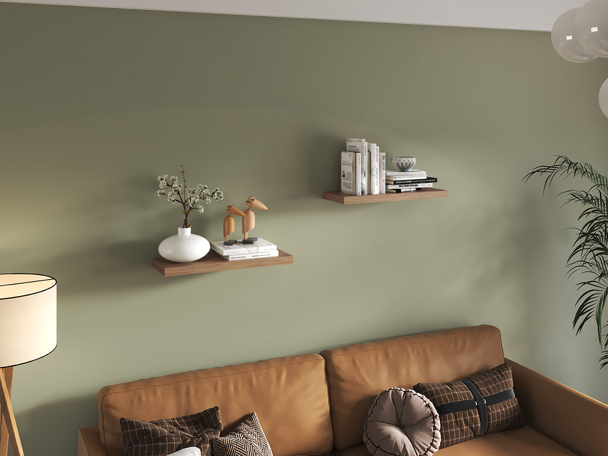 Light Brown Floating Shelves Set of 2 - 31.5" Wide Display Shelves