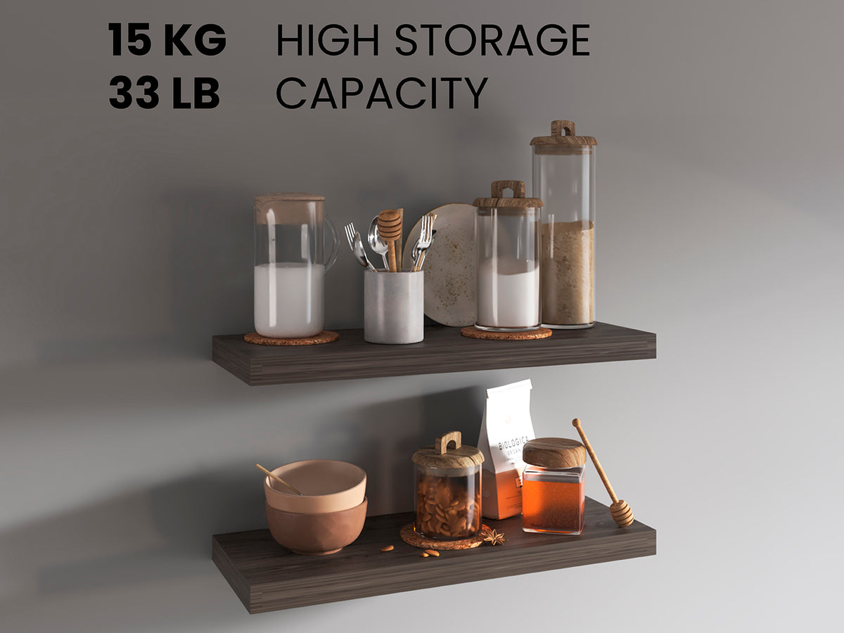 Dark Walnut Floating Shelves Set of 2 - 31.5" Wide
