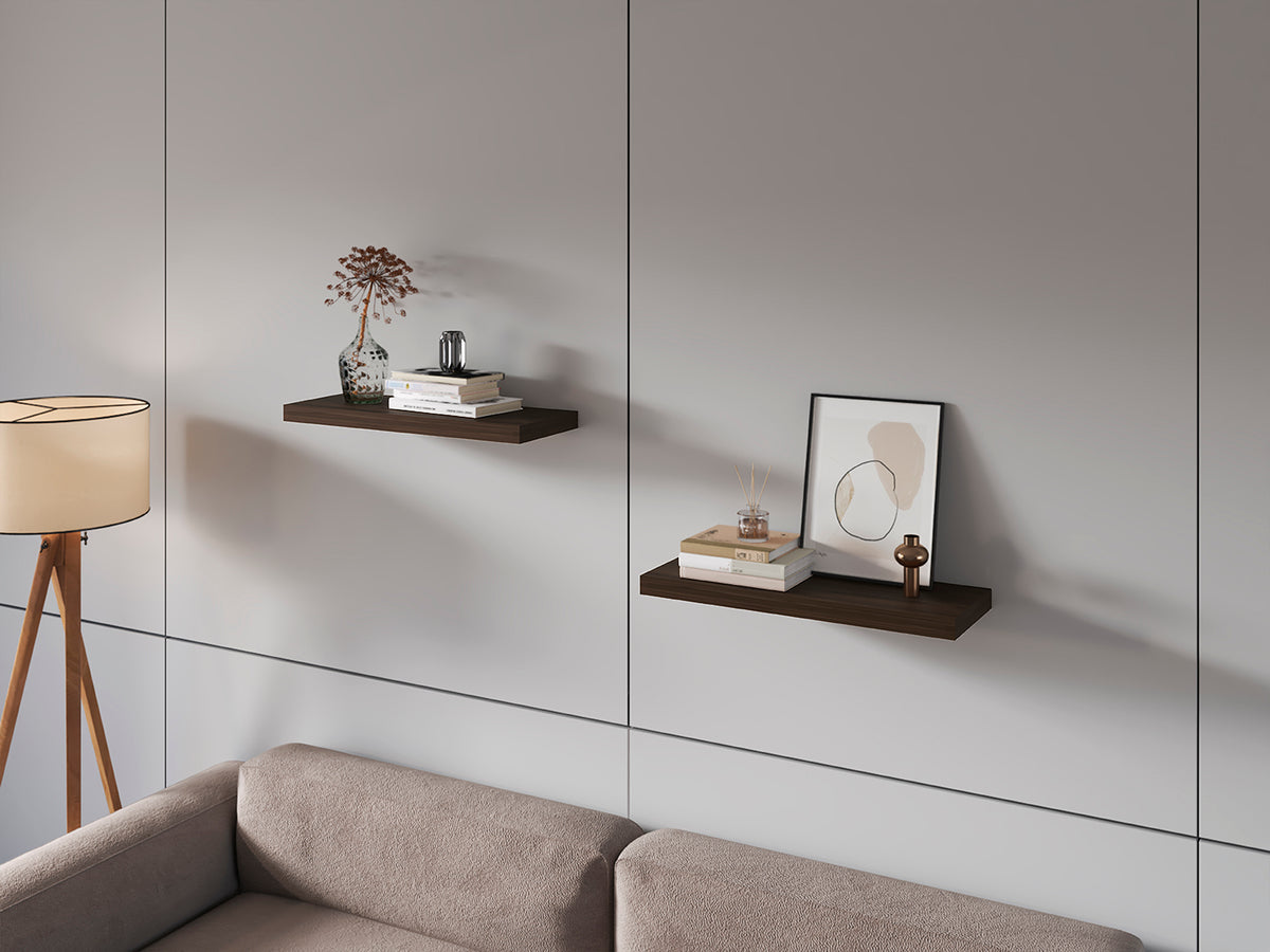 Dark Oak Floating Shelves Set of 2 - 31.5" Wide for Living Room