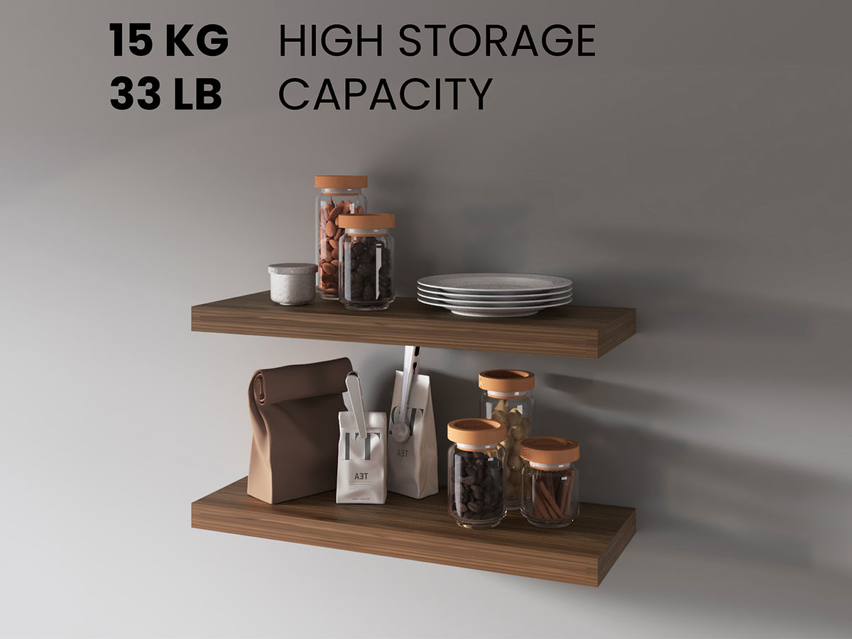 Dark Oak Floating Shelves Set of 2 - 31.5" Wide for Living Room