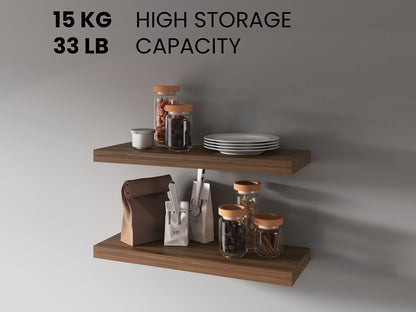 Dark Oak Floating Shelves Set of 2 - 31.5" Wide for Living Room