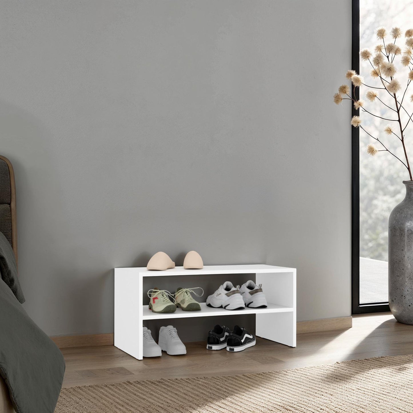 Silpa Small Shoe Rack with Three Open Shelves, Compact Modern Shoe Organizer for Entryway or Closet