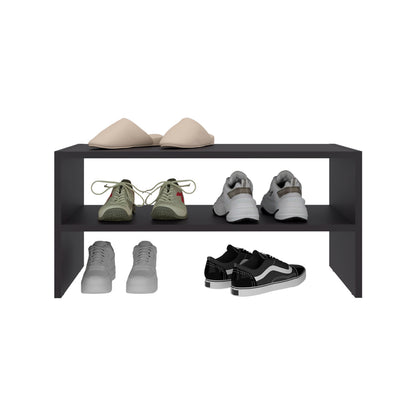 Black Particle Board Shoe Rack with Open Shelves for Entryway Storage for Living Room