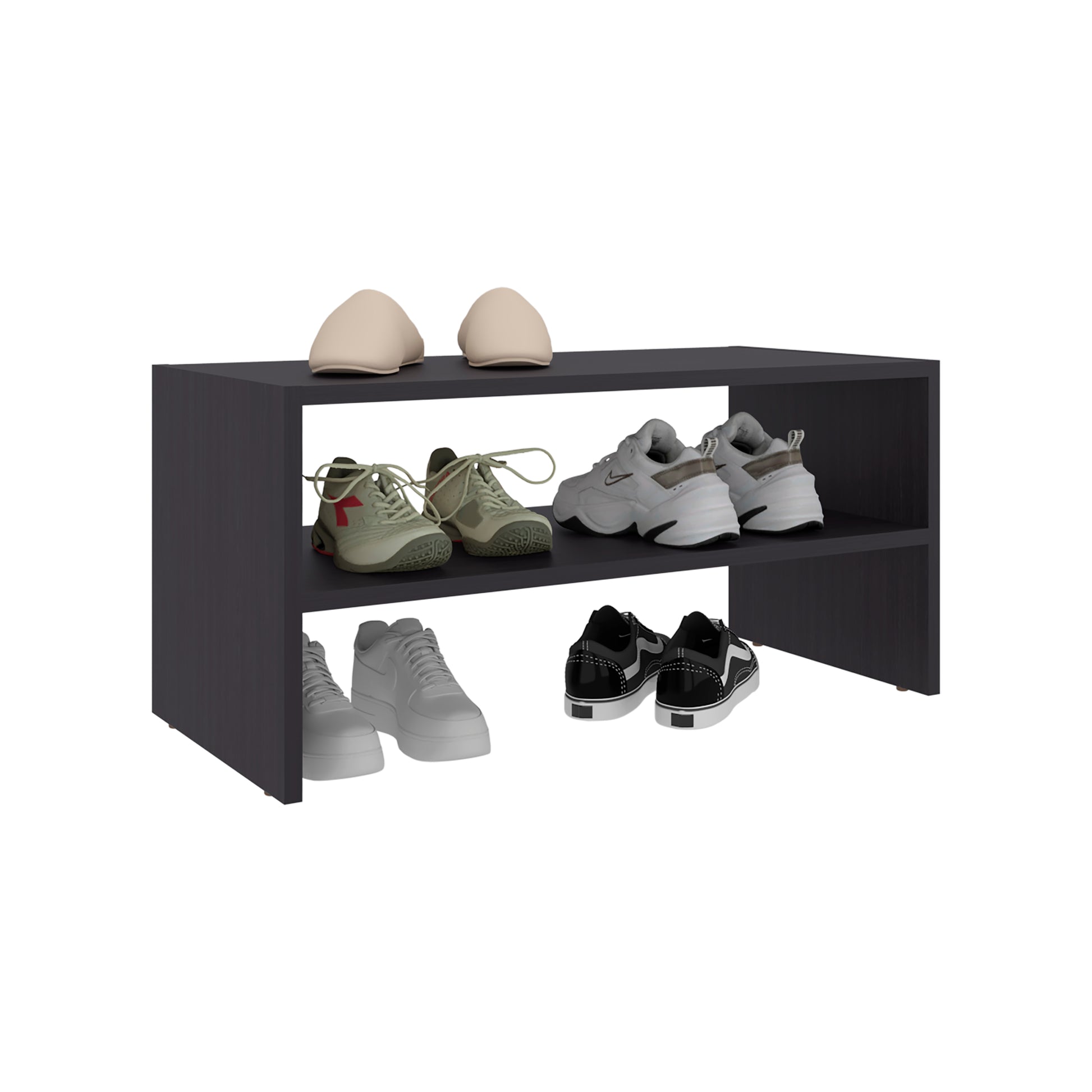 Black Particle Board Shoe Rack with Open Shelves for Entryway Storage for Living Room