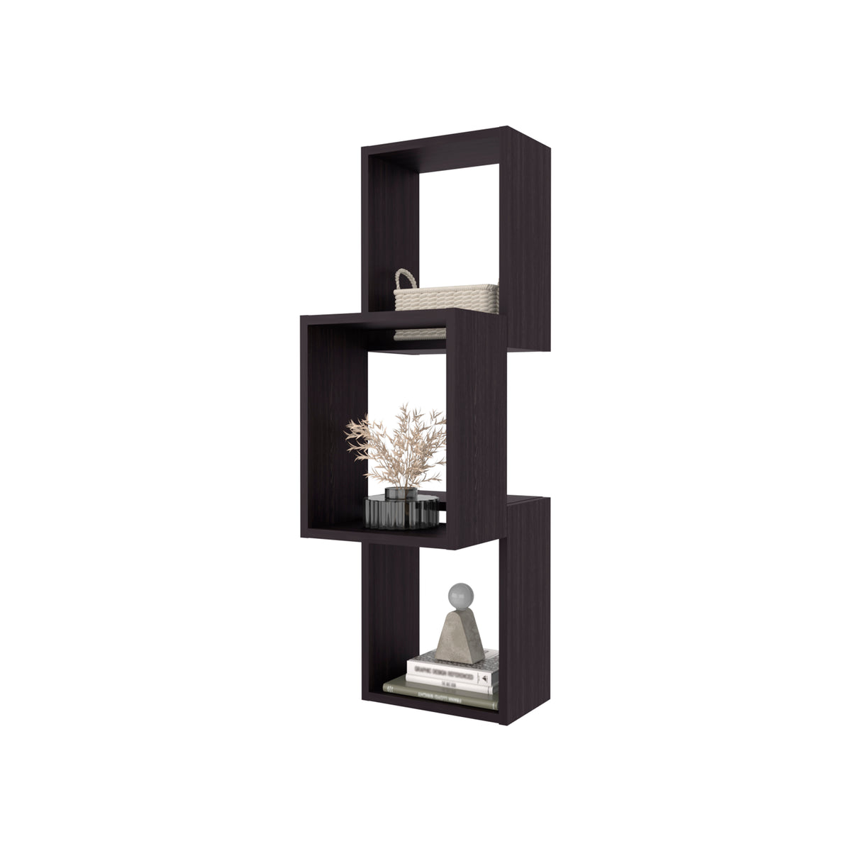 6-Cube Black Wall Shelf - Particle Board Storage for Living Room