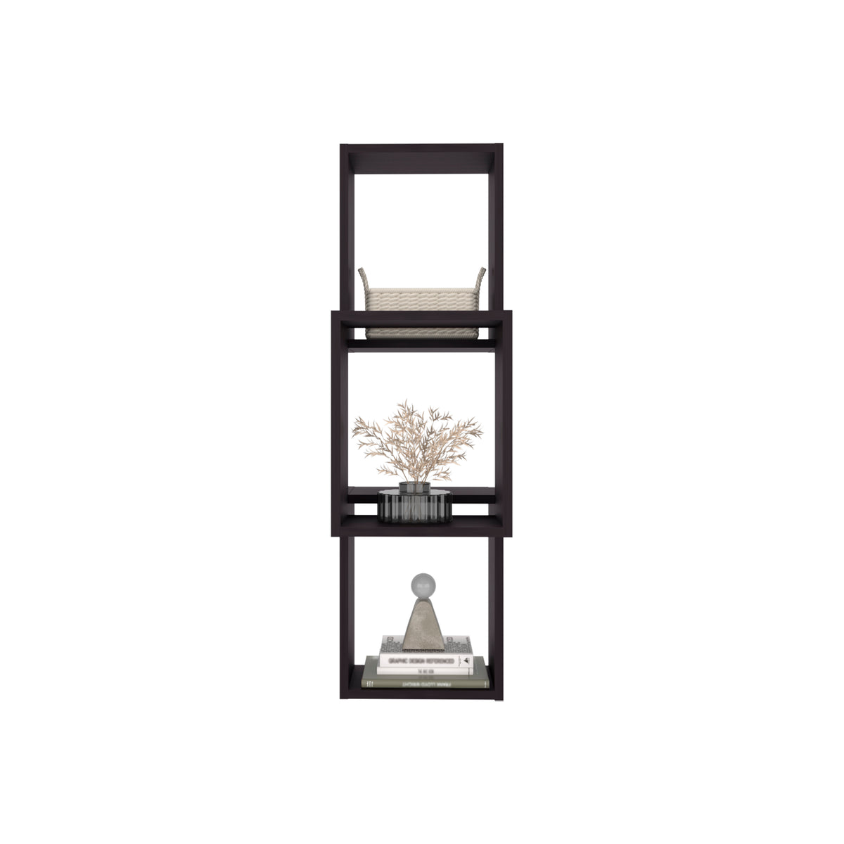 6-Cube Black Wall Shelf - Particle Board Storage for Living Room