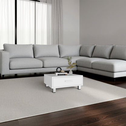 Modern White Coffee Table with Storage Drawer - 23.6" x 23.6" for Living Room