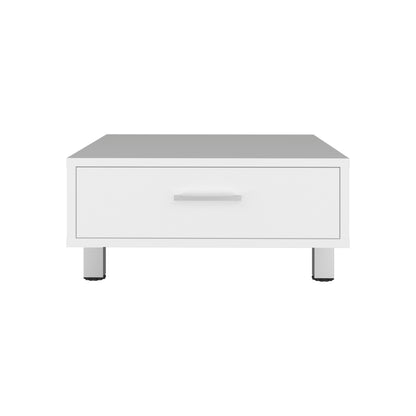 Modern White Coffee Table with Storage Drawer - 23.6" x 23.6" for Living Room