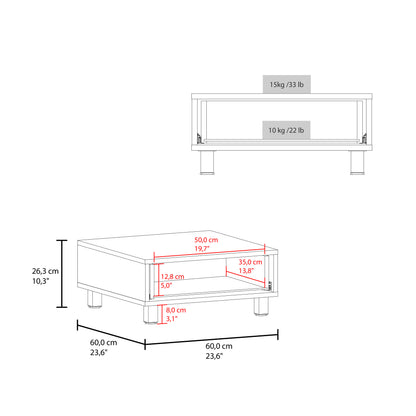 Modern White Coffee Table with Storage Drawer - 23.6" x 23.6" for Living Room