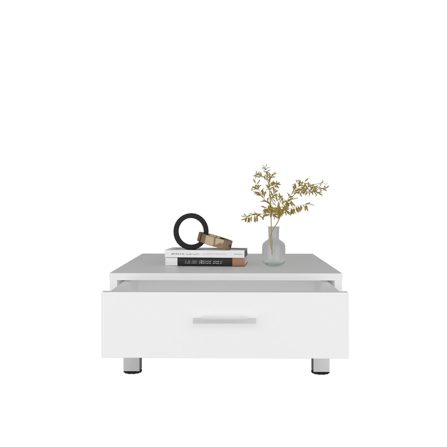 Modern White Coffee Table with Storage Drawer - 23.6" x 23.6" for Living Room