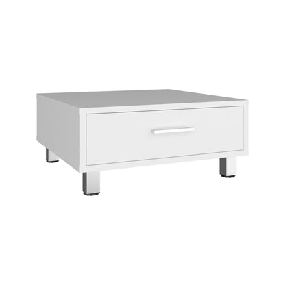Modern White Coffee Table with Storage Drawer - 23.6" x 23.6" for Living Room