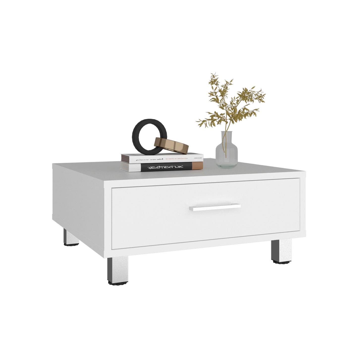 Modern Coffee Table and Center Table with Single Storage Drawer and 4 Stable Legs, Practical Living Room Organization and Décor Option