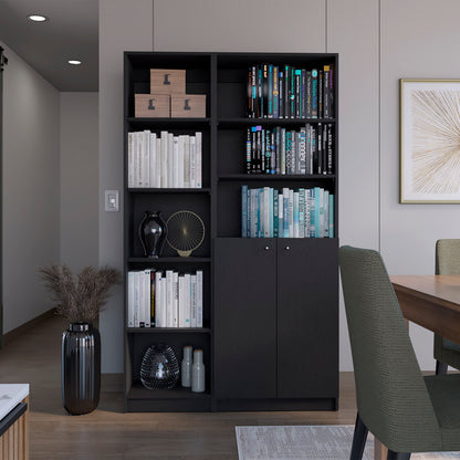 Micco 2 Piece 2 Piece Home Bookcase set, 42" Wide  with 8 Shelves and Double Door Cabinet, Living Room Set Black