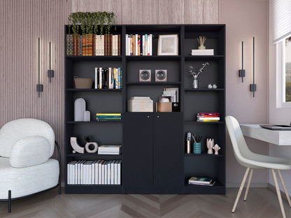 Poston 3 Piece Home Bookcase set, 67" Wide with 13 Shelves and Two-Door Cabinet ,  Living Room Set Set  Black