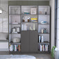 June 3 Piece Home Bookcase set, 60" Wide with 13 Shelves and 2-door Cabinet ,  Living Room Set  Matt Gray / White