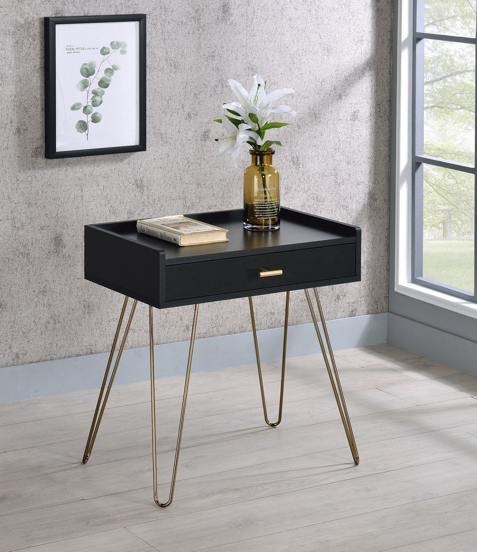 23.5" Black Accent Table with Copper Legs - MDF Material