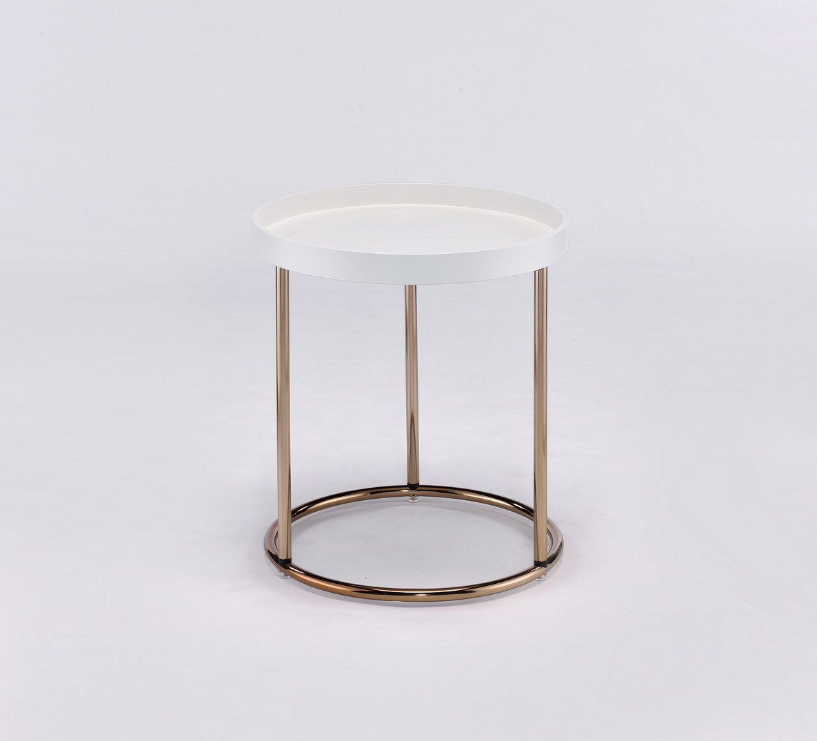 White Mid-Century Side Table with Storage Shelf for Living Room