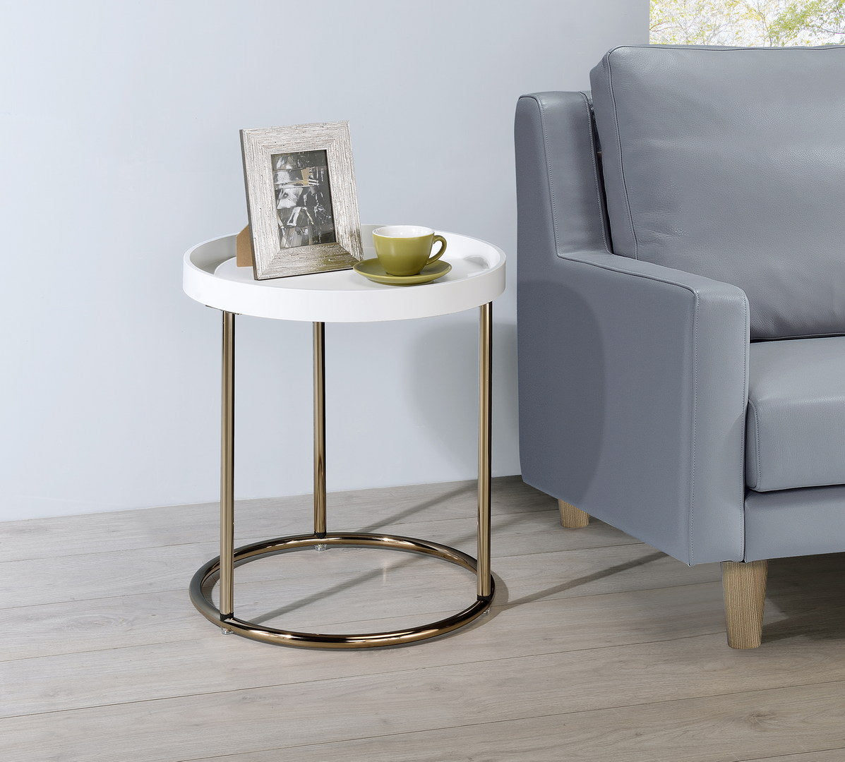 White Mid-Century Side Table with Storage Shelf for Living Room