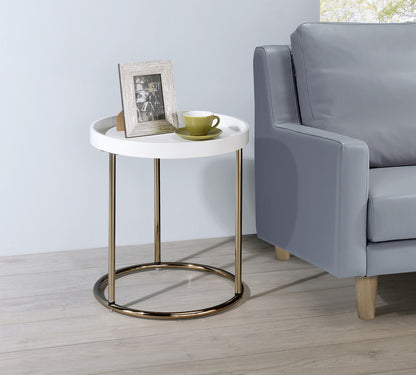 White Mid-Century Side Table with Storage Shelf for Living Room