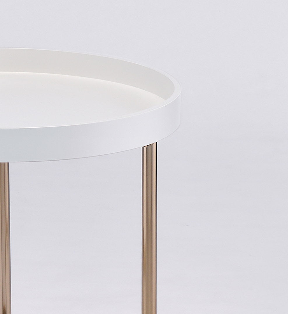 White Mid-Century Side Table with Storage Shelf for Living Room