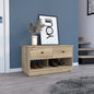 Storage Bench Beji, Lower Shelf, Two Drawers, Light Oak Finish