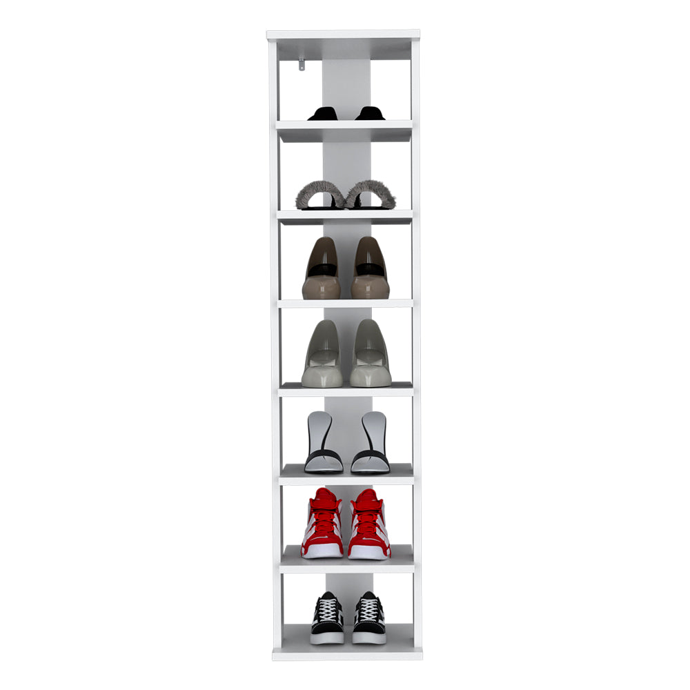 White Shoe Storage Bench - 48" Vertical Shelf Unit for Living Room