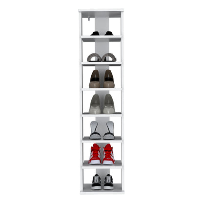 White Shoe Storage Bench - 48" Vertical Shelf Unit for Living Room