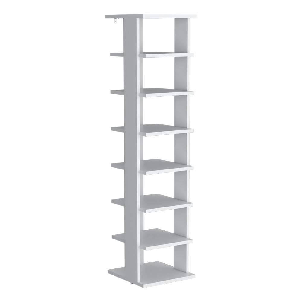 White Shoe Storage Bench - 48" Vertical Shelf Unit for Living Room