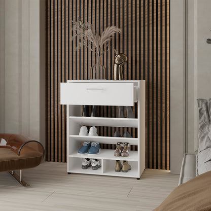 White Engineered Wood Shelving Unit with Storage Cubbies for Living Room