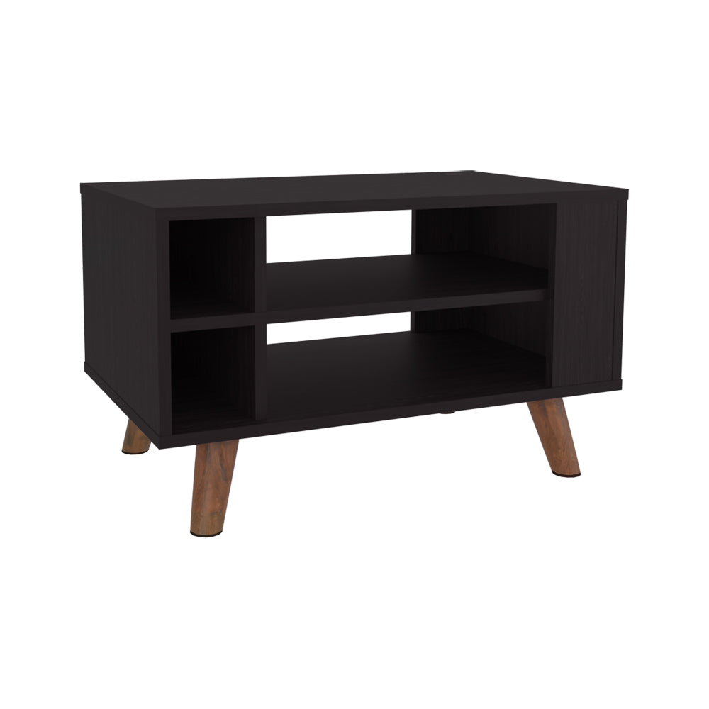 Black Engineered Wood Coffee Table with Storage for Living Room