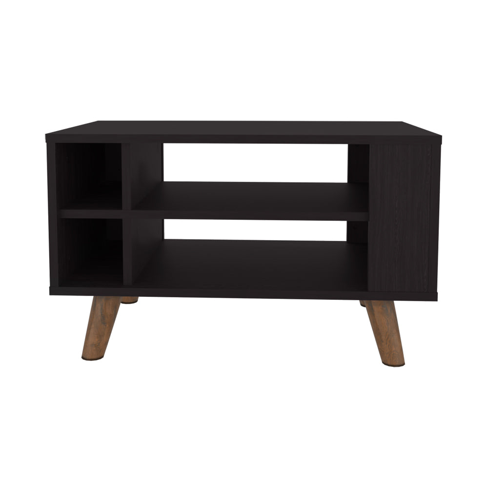 Black Engineered Wood Coffee Table with Storage for Living Room