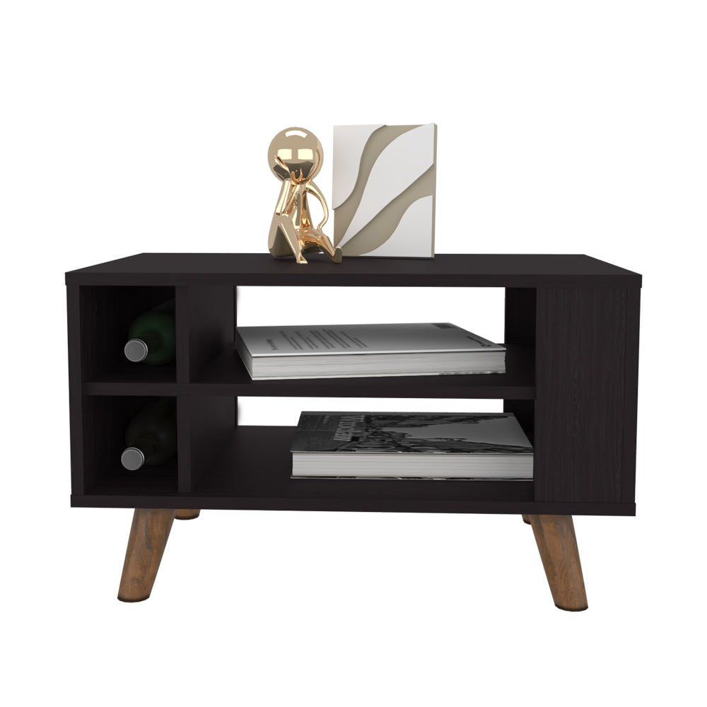 Black Engineered Wood Coffee Table with Storage for Living Room