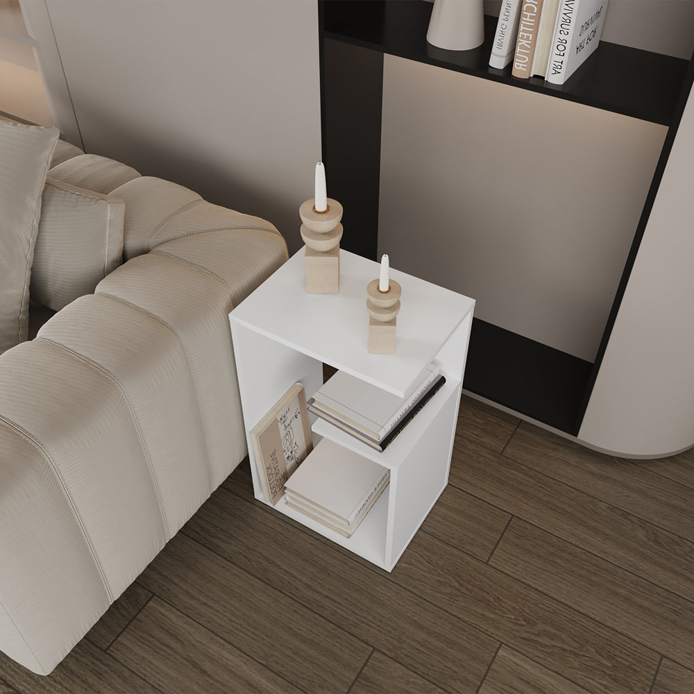 Small White Engineered Wood Side Table for Living Room