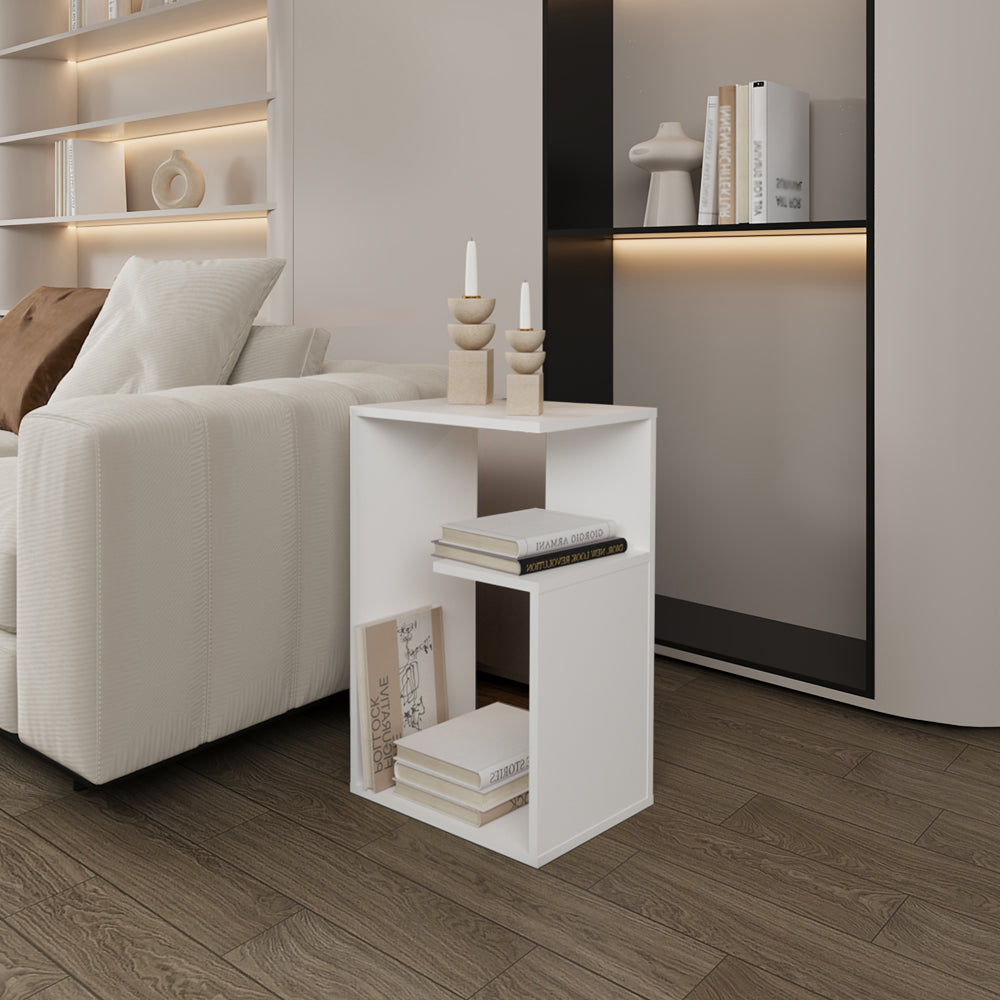 Small White Engineered Wood Side Table for Living Room