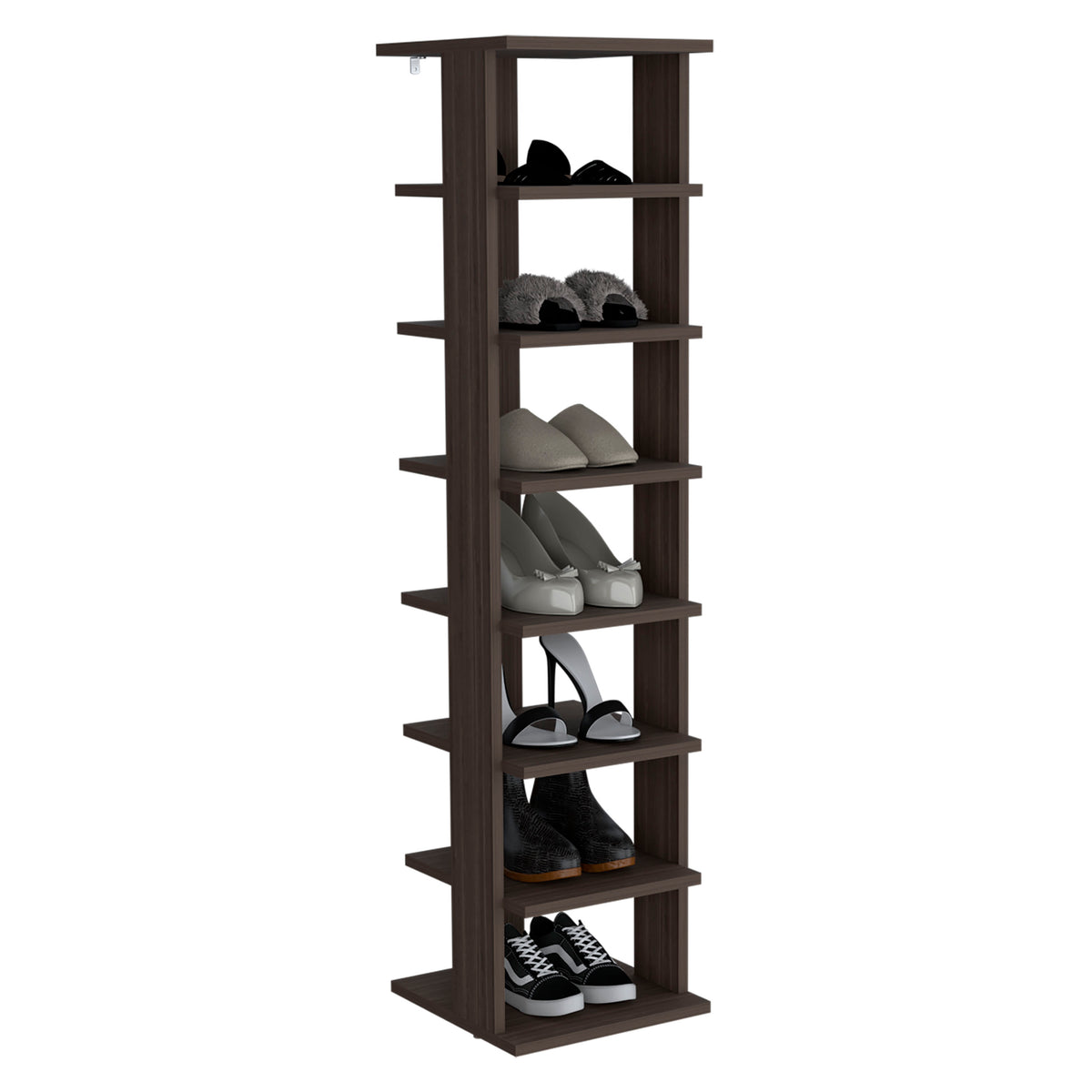 Black Brown Engineered Wood Shoe Organizer with 7 Shelves for Living Room