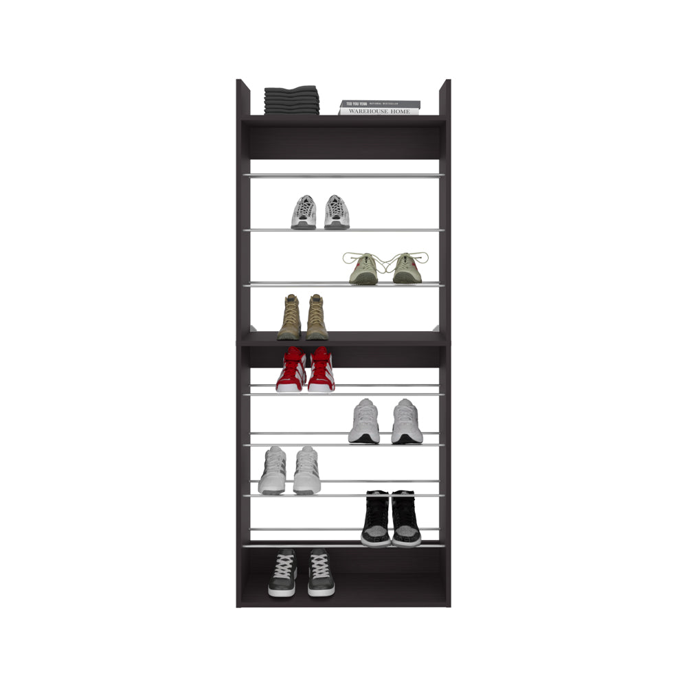 Black Engineered Wood Shoe Rack - 9.8 x 24.8 x 61.1" for Living Room
