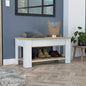 Storage Table, Four Legs, Lower Shelf, Light Oak / White
