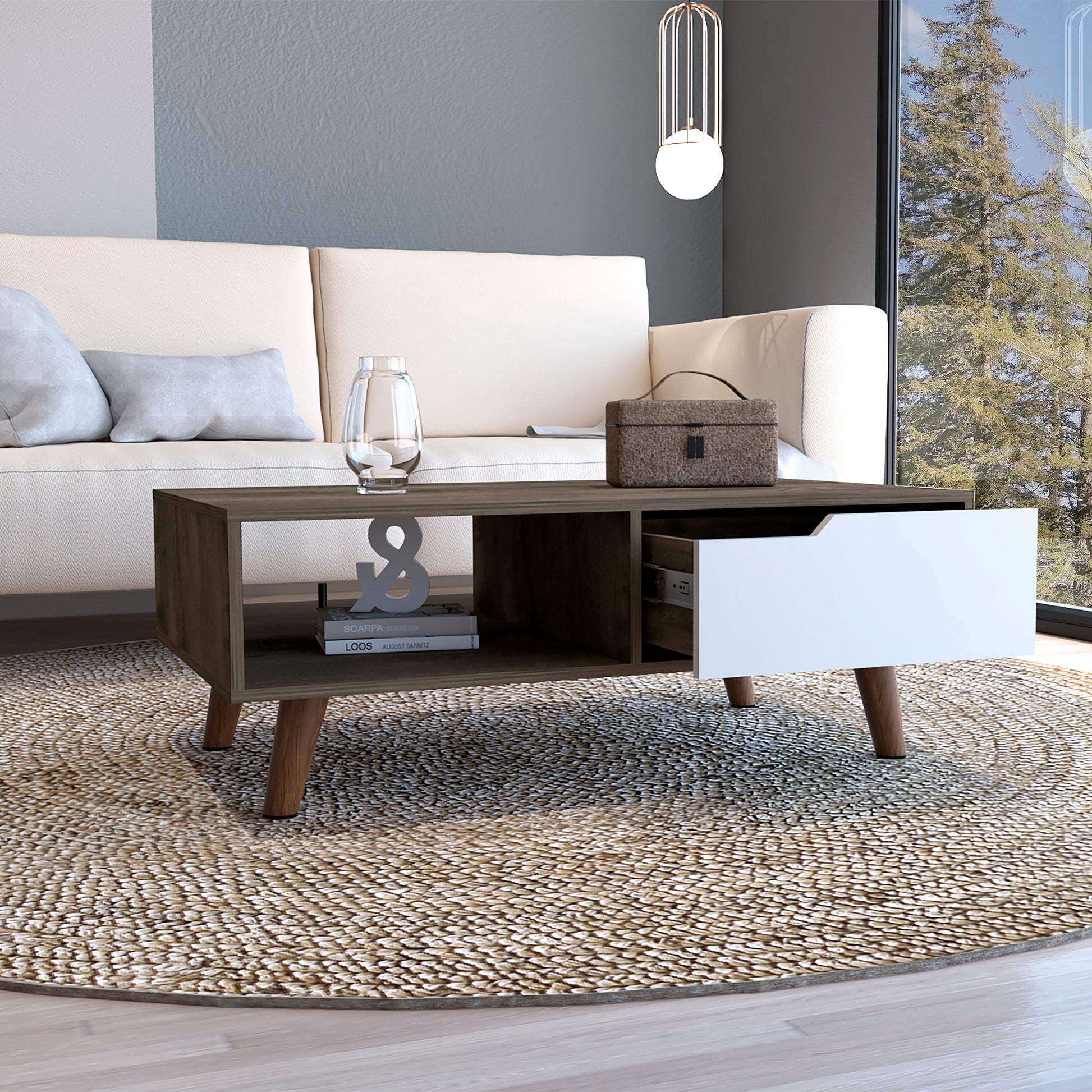Multicolor Coffee Table with Storage Shelves & Drawer