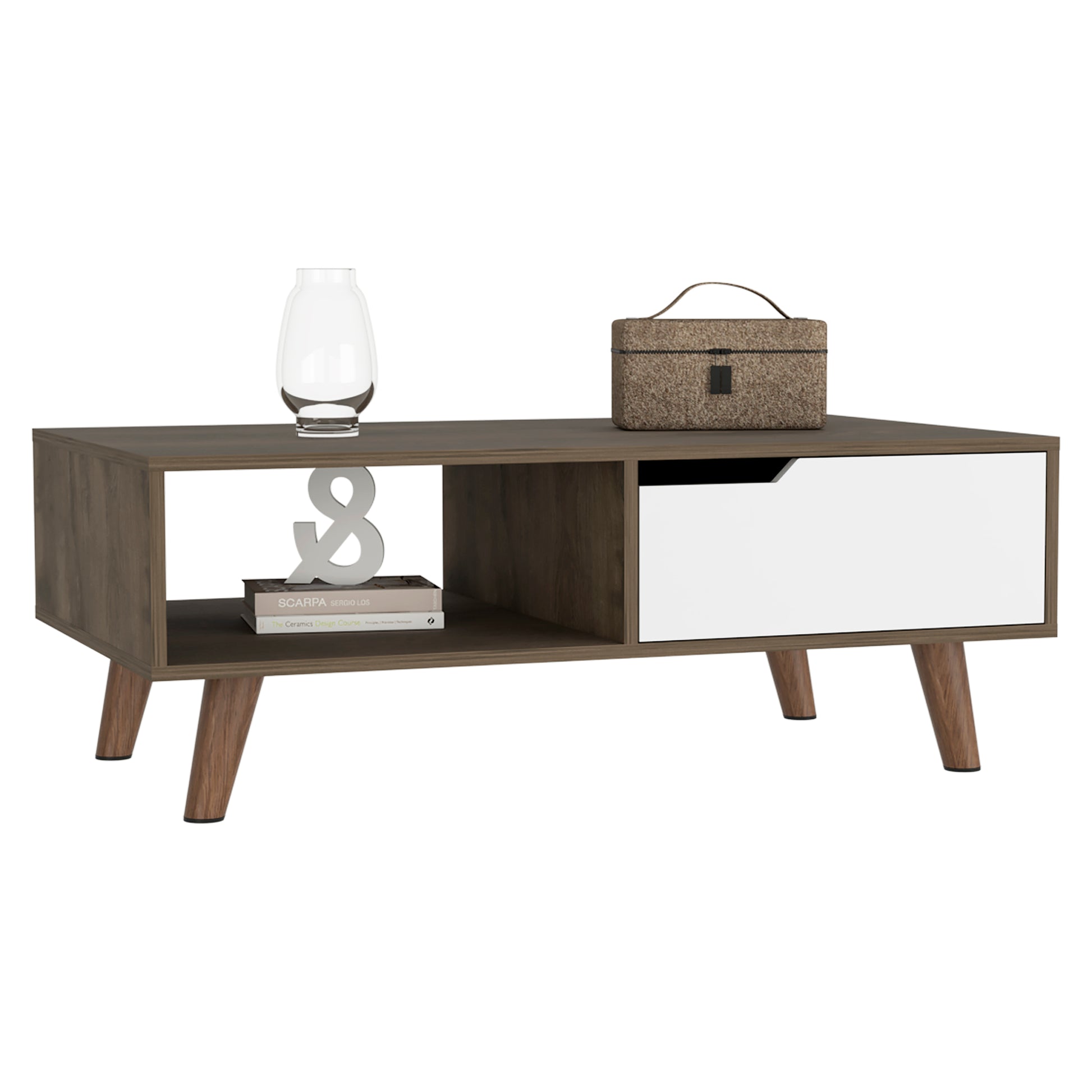 Multicolor Coffee Table with Storage Shelves & Drawer