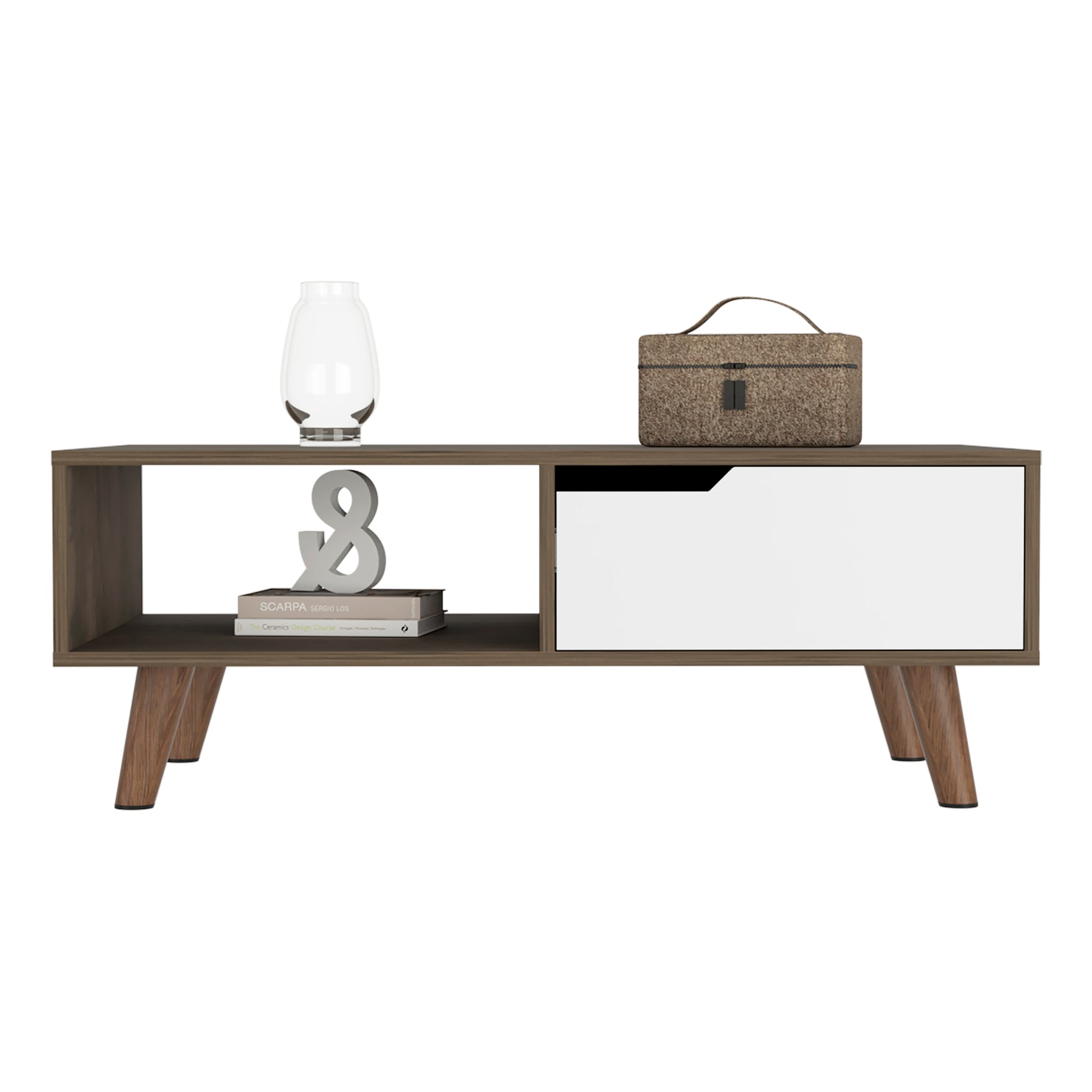 Multicolor Coffee Table with Storage Shelves & Drawer
