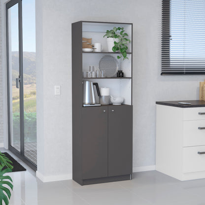 2-Door Bookcase with Upper Shelves, Matt Gray / White