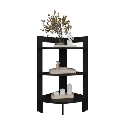 Modern Black Side Table with 3 Shelves for Bedroom Storage for Living Room