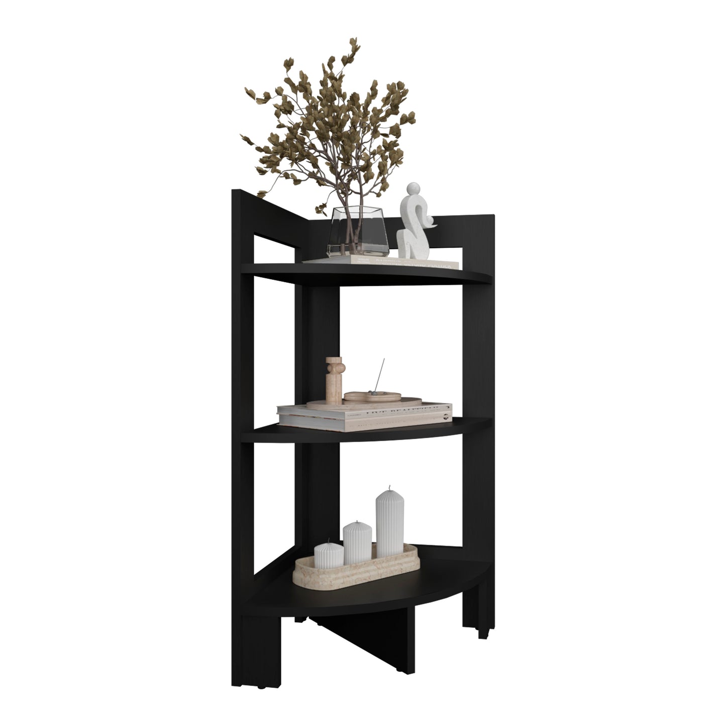 Modern Black Side Table with 3 Shelves for Bedroom Storage for Living Room